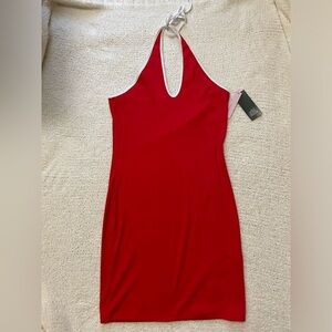 NWT Wild Fable Ribbed Halter Bodycon Mini Dress in Red and‎ White - L